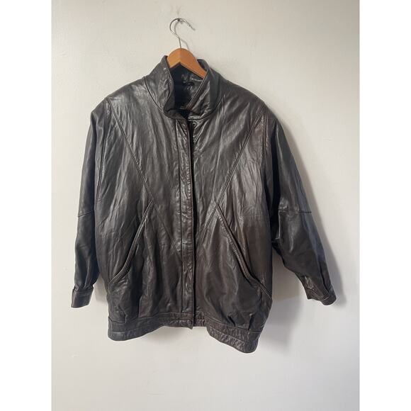 Vtg Jacket Golden Collection By Rafaello Y2K Mens 80s Leather XL Brown Bomber - Picture 8 of 15